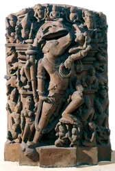 Indiase kunst: de hindoeïstische godheid Vishnu in de vorm van een zwijn. Uit Khajuraho, India. Chandela periode
