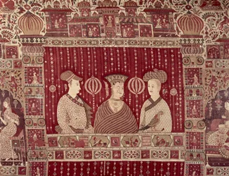 Indiase vrouw met Europese handelaren, regio Madras, Ahmedabad