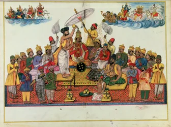 Indra, koning van de goden, gezalfd met soma