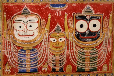 Jagannath, geschilderd op de muur van een huis