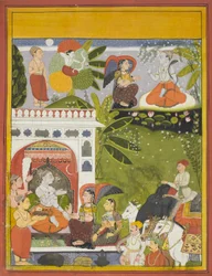 Kama schiet een liefdespijl op Shiva, pagina uit een kopie van de Gita-Gauri, Lied van Gauri