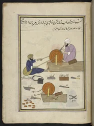 Messenslijpers, 86 tekeningen gebonden in een volume die ambachten en beroepen in Kasjmir afbeelden, ambachtslieden worden getoond aan het werk met hun gereedschap en uitrusting, door een Kasjmir kunstenaar, waarschijnlijk in Srinagar, c.1850-60