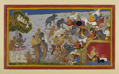 Lakṣmaṇa leidt het leger van Rāma tegen de offers van Indrajit bij Nikumbhilā