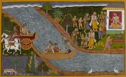 Lakṣmaṇa keert terug naar Ayodhya met Sumantra, terwijl Sītā wordt opgenomen in Vālmīki