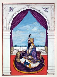 Maharajah Karak Singh, uit Het Koninkrijk van Punjab, zijn Heersers en Hoofden, deel I, een deel van 27 aquarelstudies door een onbekende Indiase kunstenaar, ca. 1840