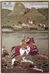 Maharana Jawan Singh (reg.1828-38) van Mewar op wilde zwijnenjacht, Udaipur