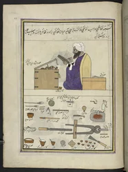 Papier-maché schilder, 86 tekeningen gebonden in een volume die beroepen en ambachten in Kasjmir uitbeelden, ambachtslieden worden getoond aan het werk met hun gereedschap en uitrusting