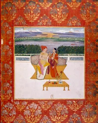 Prins Sudjakoulikan met een dame. Indiase miniatuur van de school van Lucknow. 1760 Parijs, B.N.