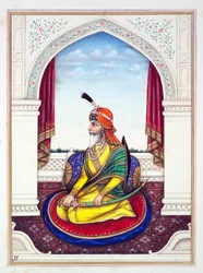 Rajah Chattar Singh, uit Het Koninkrijk van Punjab, zijn Heersers en Hoofden, deel I, een deel van 27 aquarelstudies door een onbekende Indiase kunstenaar, ca. 1840