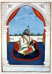 Rajah Lal Singh, uit Het Koninkrijk van Punjab, zijn Heersers en Hoofden, deel I, een deel van 27 aquarelstudies door een onbekende Indiase kunstenaar, ca. 1840