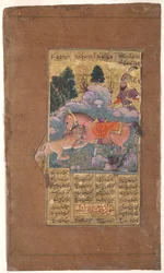 Rakhsh vecht tegen de leeuw om Rustam te beschermen, c.1610