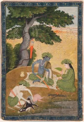 Rama, met Sita en Lakshmana in het bos, uit de Ramayana, c.1790