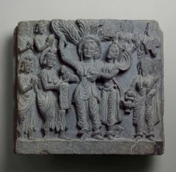 Reliëf dat de geboorte van Boeddha uitbeeldt, Gandhara, waarschijnlijk Sikri, 2e-3e eeuw