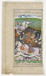 Rustam tilt Afrasiab uit zijn zadel aan zijn riem, c.1790