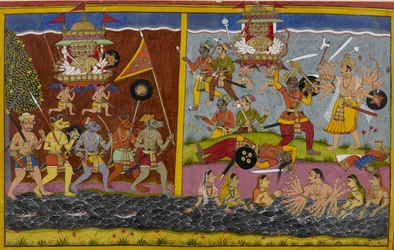 Rāvaṇa rukt op om tegen Arjuna te vechten, die zijn generaal Prahasta verslaat