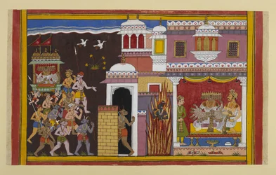 Rāvaṇa ontmoet Bali in een paleis dat wordt bewaakt door Viṣṇu, die verdwijnt en hem voorlopig spaart.