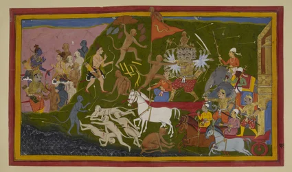 Rāvaṇa verwondt apen; Hanumān en Lakṣmaṇa vallen aan en dagen hem uit