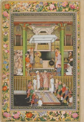 Shah Jahan eert de religieuze orthodoxie, pagina uit het St. Petersburg Album, ca. 1635