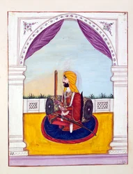Sirdar Runjodh Singh (Majithia), uit Het Koninkrijk van Punjab, zijn Heersers en Hoofden, deel II, een deel van 30 aquarelstudies door een onbekende Indiase kunstenaar, ca. 1840