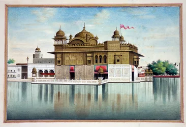 De Gouden Tempel in Amritsar, uit Het Koninkrijk van Punjab, zijn Heersers en Hoofden, deel I, een deel van 27 aquarelstudies door een onbekende Indiase kunstenaar, ca. 1840