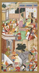 De jonge Akbar wordt voorgesteld aan Humayun (Mogolkeizer van India) in Kabul