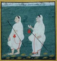 Twee Jain Asketen met Vervilte Haren (jati) Religieuze Bedelmonniken, Udaipur, ca.1810-20