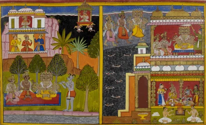 Vaisravana vertrekt naar de berg Kailāsa als Rāvaṇa Lanka inneemt