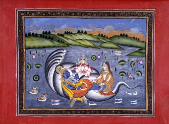 Vishnu en Lakshmi, illustratie uit 