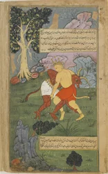 Hanuman overwint Nikumbha door zijn hoofd af te rukken