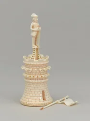 Witte toren, schaakstuk, India, circa 1820