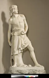 David met de slinger, 1858