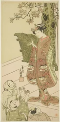 De Acteur Arashi Hinaji I, Mogelijk als Yuya Gozen in het Toneelstuk Ima o Sakari Suehiro Genji (De Genji Clan Nu op Zijn Hoogtepunt), Uitgevoerd in het Nakamura Theater vanaf de Eerste Dag van de Elfde Maand, 1768