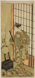 De acteur Segawa Kikunojo II als prinses Hitomaru in het stuk Soga Moyo Aigo no Wakamatsu, uitgevoerd in het Nakamura Theater in de eerste maand, 1769
