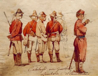 Calabrische soldaten tijdens de Expeditie van de Duizend, illustratie door Ippolito Caffi