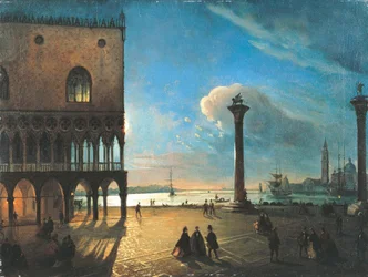 Piazzetta San Marco bij maanlicht, Venetië