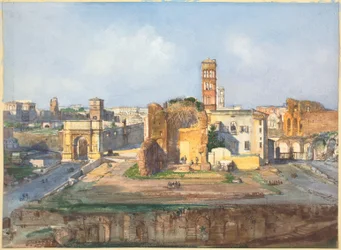 De Boog van Titus en de Tempel van Venus en Rome bij het Romeinse Forum