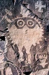 Anasazi-petroglyph (rotstekeningen) gravures in New Mexico