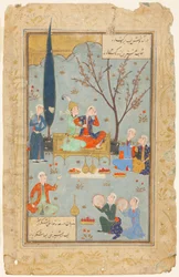 Khosrow en Shirin in een tuin, een scène uit de Khamsa van Nizami