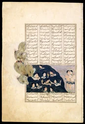 Iskander Bekijkt de Sirenen. Manuscriptverlichting uit het epos Iskandar-nameh
