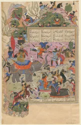 De Slag van Iskandar met de Zanj uit een Manuscript van de Khamsa van Nizami