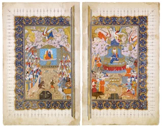 De Koningin van Sheba en Koning Salomo Manuscriptverlichting uit het epische Shahname door Ferdowsi