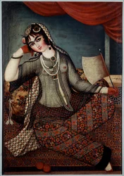 Iraanse kunst: „Meisje bij de waaier“, schilderij van de school van Shiraz