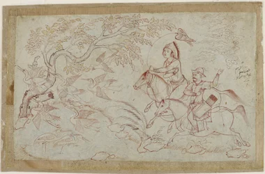 Twee ruiters jagen met valk, 1640s