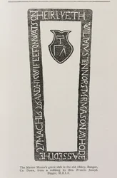 Prent van een grafplaat van een meester-metselaar in de oude abdij, Bangor, County Down, gedateerd 1626