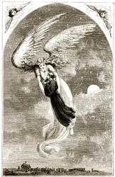 St. Patrick naar Rome gedragen door de engel, uit The Trias Thaumaturga, of Three Wonder-Working Saints of Ireland, door Mary Cusack, gepubliceerd ca. 1890s