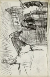 Ruiter en figuren op straat