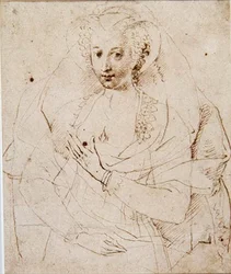 Portret van een Onbekende Dame, formeel genaamd Lucy Harrington, Gravin van Bedford, een schets voor een miniatuur (No.3902) ca. 1605