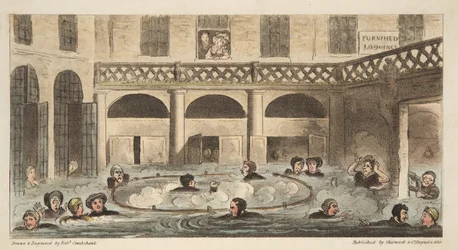 Openbaar baden in Bath of Levende Strooiing, uit The English Spy, gepubliceerd 1824