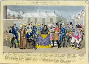 De Mathew-Orama voor 1824, uitgegeven door G. Humphrey, 1824 (gekleurde ets)