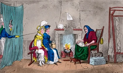 Tom en Jerry, vangen Kate en Sue onderweg, hun fortuin laten voorspellen, 19e eeuw